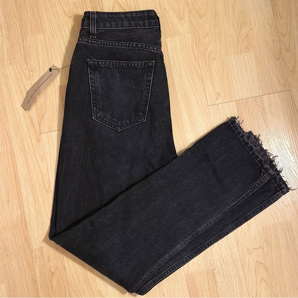 Reformation Julia High Cigarette Jeans Pacific Wash Black Womens Size 27 Frayed
